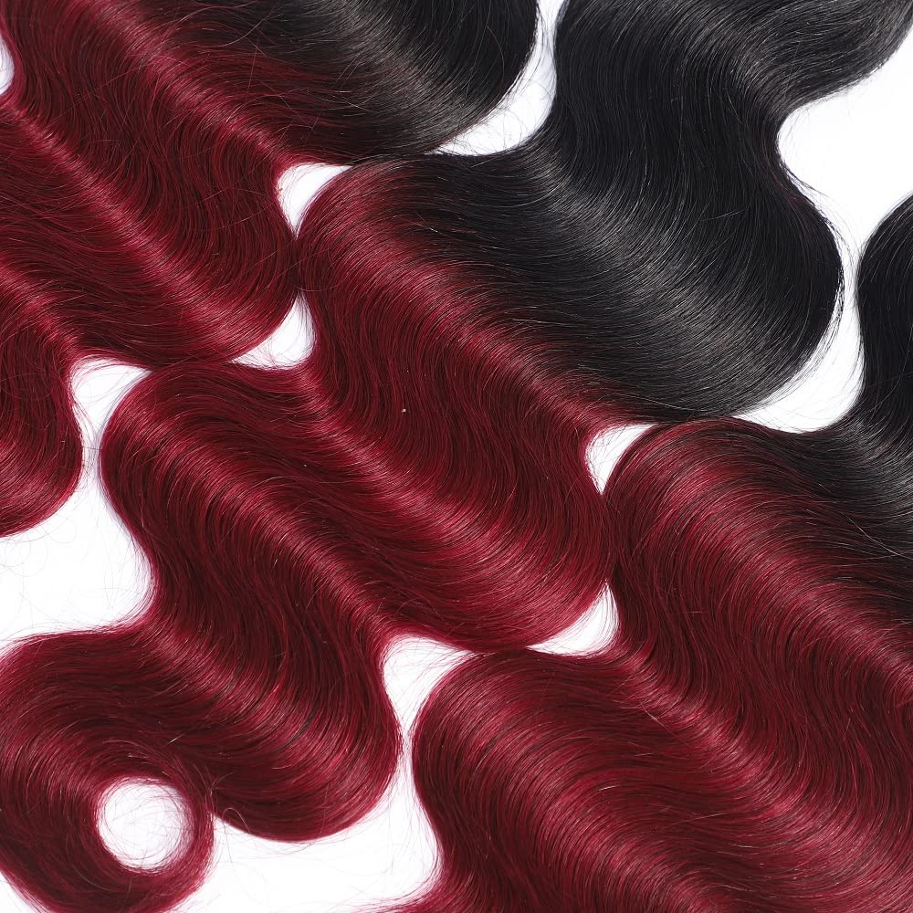 1B99J Human Hair Bundles Burgundy Body Wave Bundle Brazilian Unprocessed Virgin Hair 3 Bundles 18 20 22 Inch 1B99J Bundle Hair Extensions
