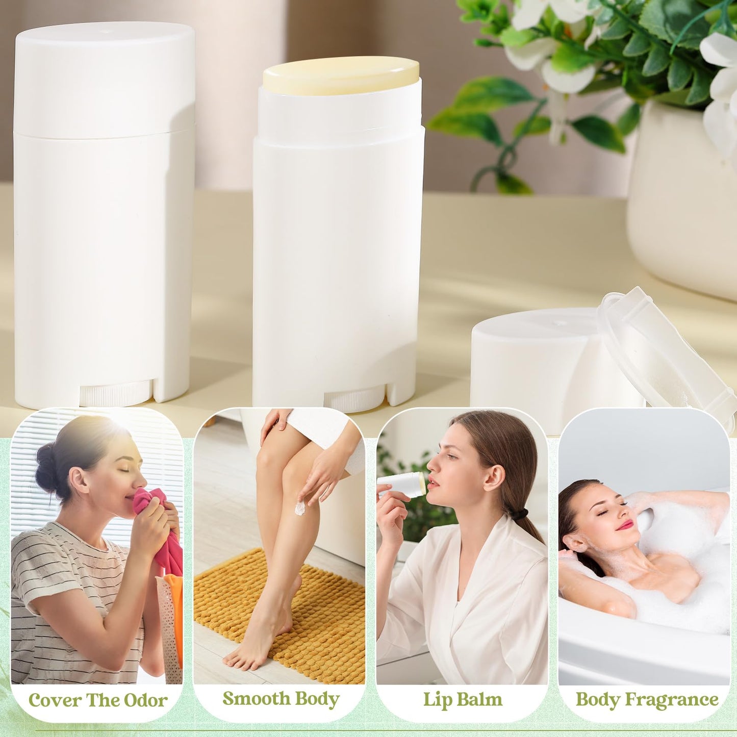 Teenyyou 30 Pack Empty Deodorant Containers, Bottom Filling, Plastic Oval Refillable Deodorant Containers Twist up Oval Lip Balm Tube for DIY Deodorants Lipstick Crayon Lotion(75ml/2.5oz,White)