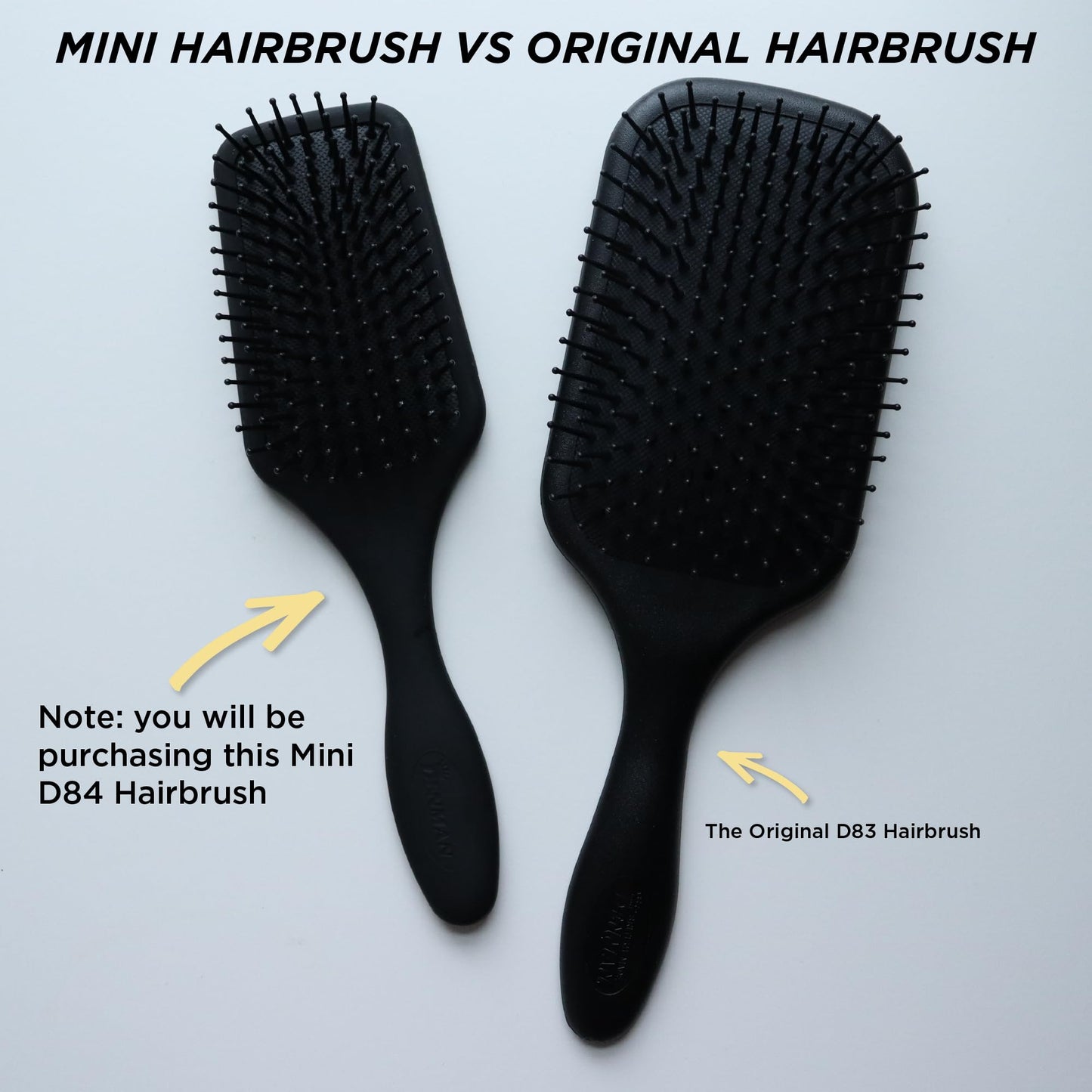 Denman (Black) Mini Paddle Cushion Hair Brush for Blow Drying, Detangling & On the Go Travel - Comfortable Styling, Straightening & Smoothing - For Women and Men, D84