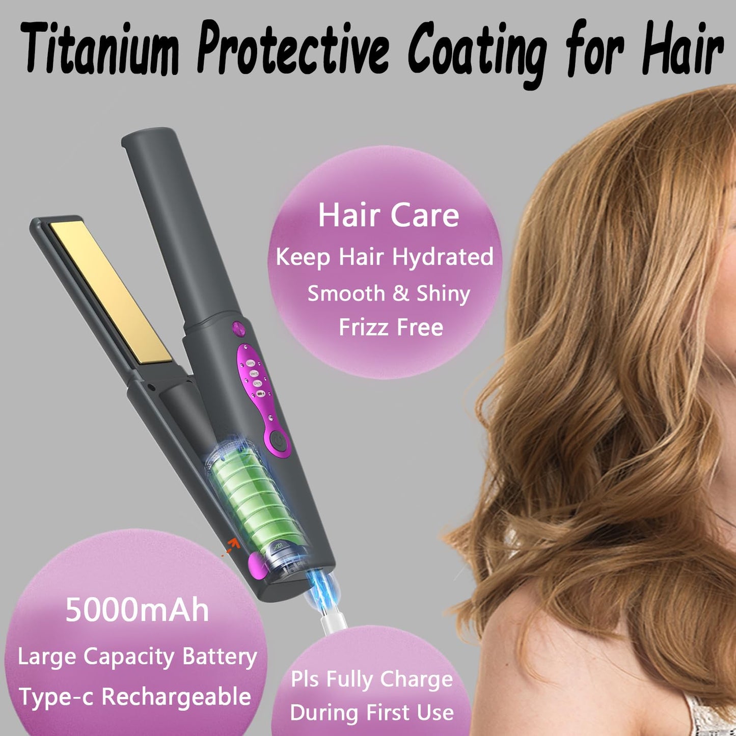 OBEST Cordless Hair Straighteners Curler 2 in 1,Fast Heating Cordless Flat Iron, Portable Straightener for Hair Straightening and Curling, 5000mAh, Titanium Curling Iron with Protective Plates