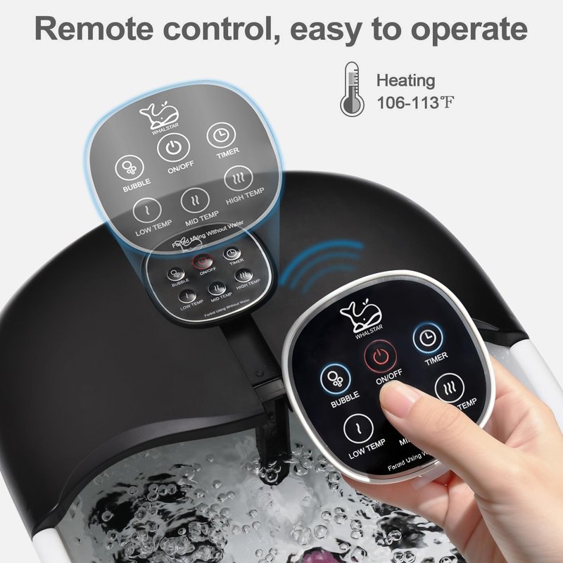 Collapsible Foot Spa Bath Massager with Heat Bubbles and Vibration Massage and Jets, 16oz Tea Tree Oil Foot Soak Epsom Salt, WHALSTAR Foot Bath Bucket With Red Light & Remote