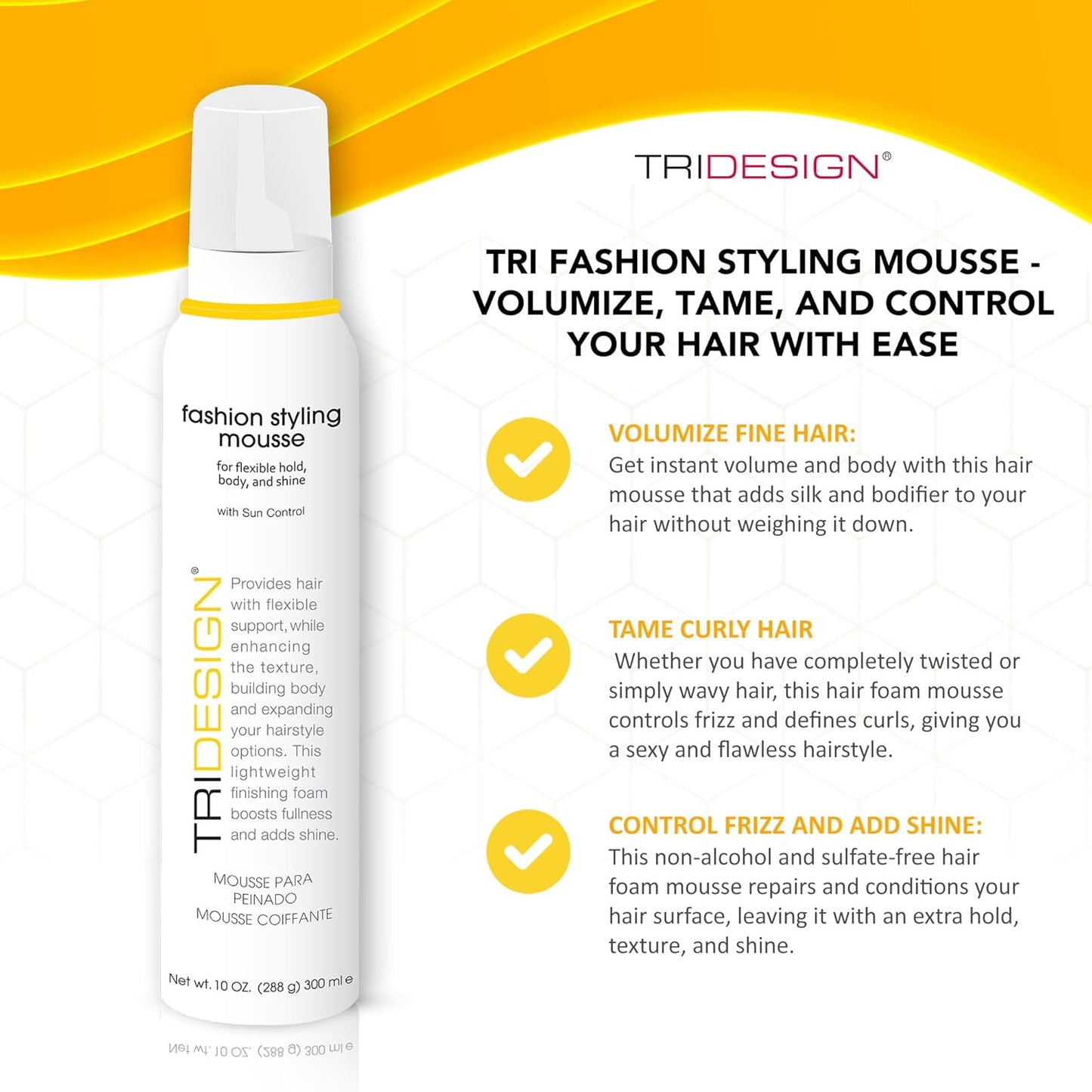 TRI Fashion Styling Mousse - Wavy Hair Volumizer & Curl Tamer | Frizz Control & Shine - 10 Ounce