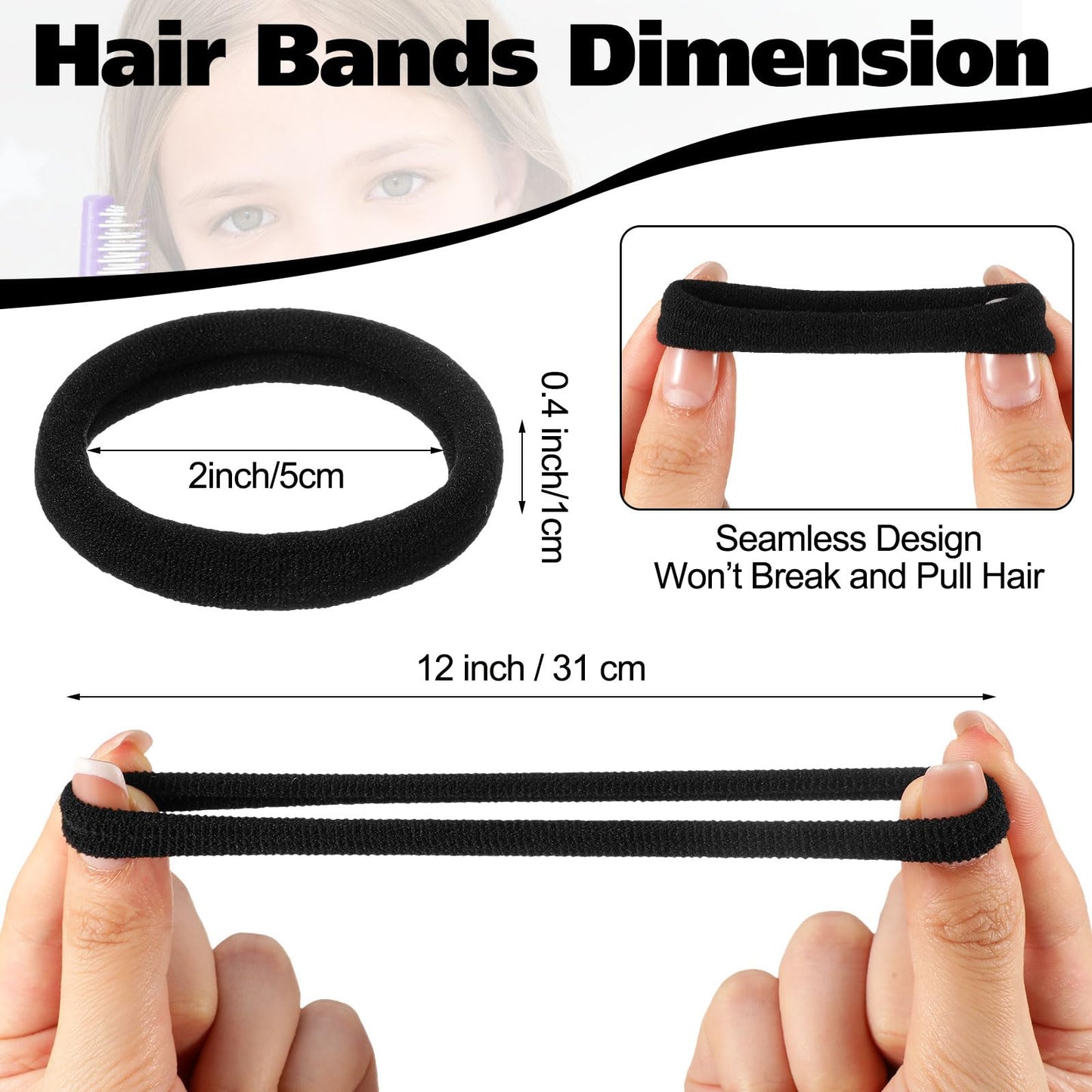 Chuangdi 750 Pcs Large Black Hair Ties Bulk Soft Elastics Hair Scrunchies Set Cotton Seamless Ponytail Holders for Women Thin Thick Curly Wavy Hairs