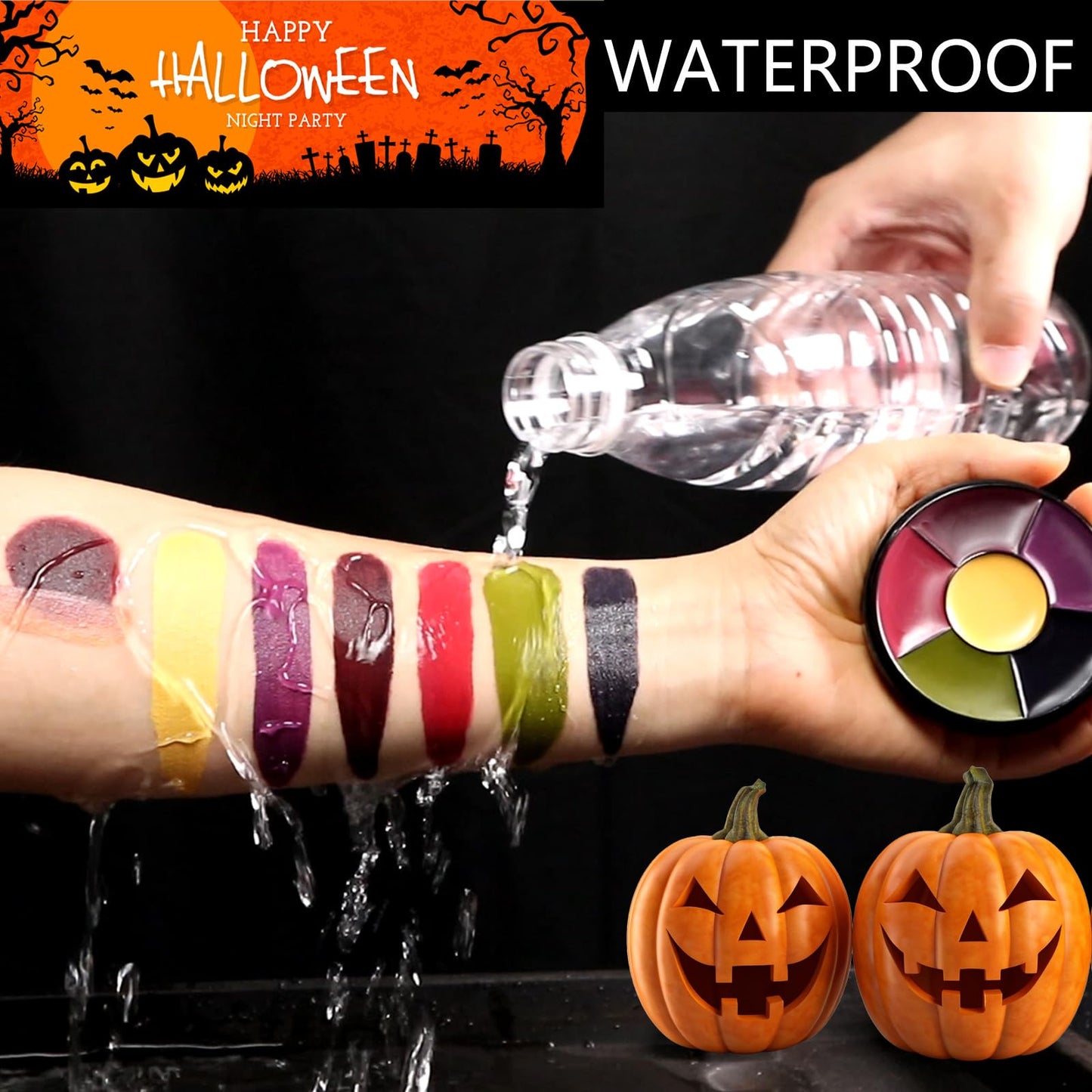 Paminify Fake Scar Bruise Makeup Kit,6 Color Bruise Wheel Body Paint and Rigid Collodion with Brush, Halloween Special Effects Makeup Kit with 2 White Sponges,Hunting Camo Face Paint