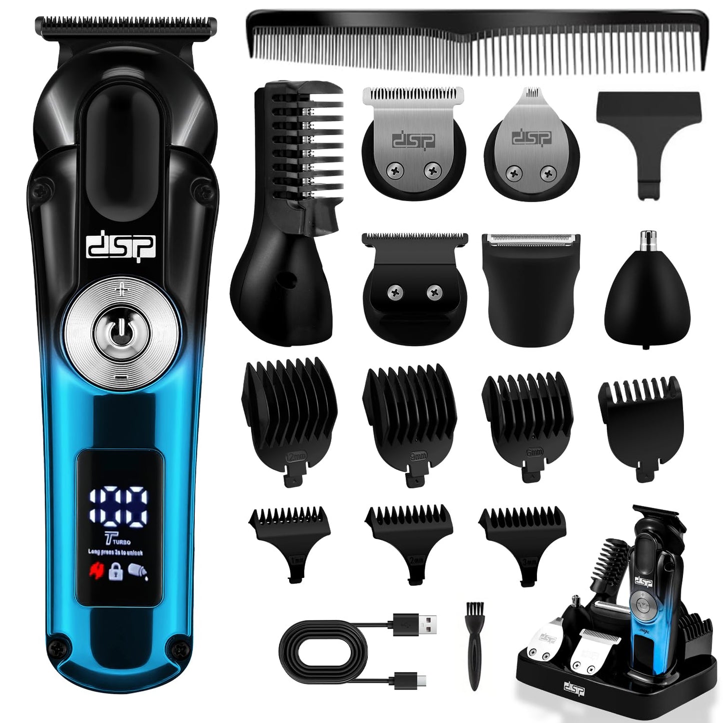 DSP® Beard Trimmer Rechargeable Body Grooming Sets Facial Hair Shaver for Nose Ear Public Hair Cutting Machine IPX7 Waterproof