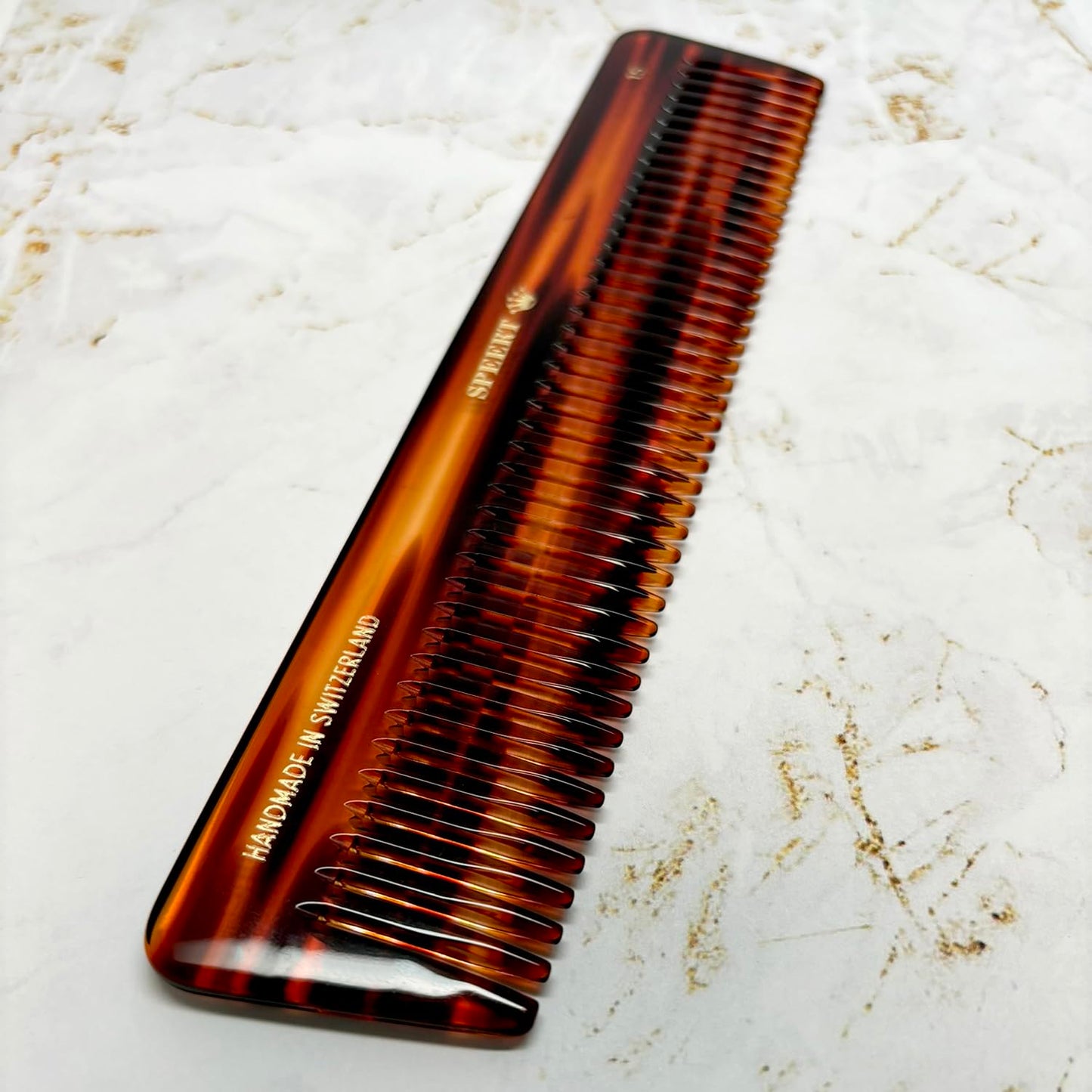Speert #15 Handmade Wide Tooth Comb Tortoise Havana Acetate Thick Coarse Curly Detangling Parting Grooming Teasing Hair Styling Hairdresser Barber Hairdressing Wet Dry Pocket Travel Women Men Kids