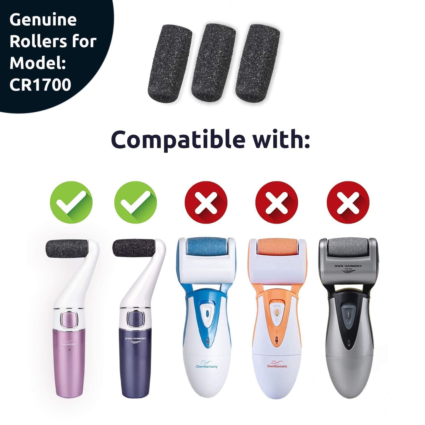 Own Harmony Electric Foot Callus Remover and 6 Rollers Bundle: Professional Foot Care Pedicure Tools, Rechargeable Dead Skin Feet Scrubber, Electronic Feet File Grinder - Best for Hard, Cracked Heels