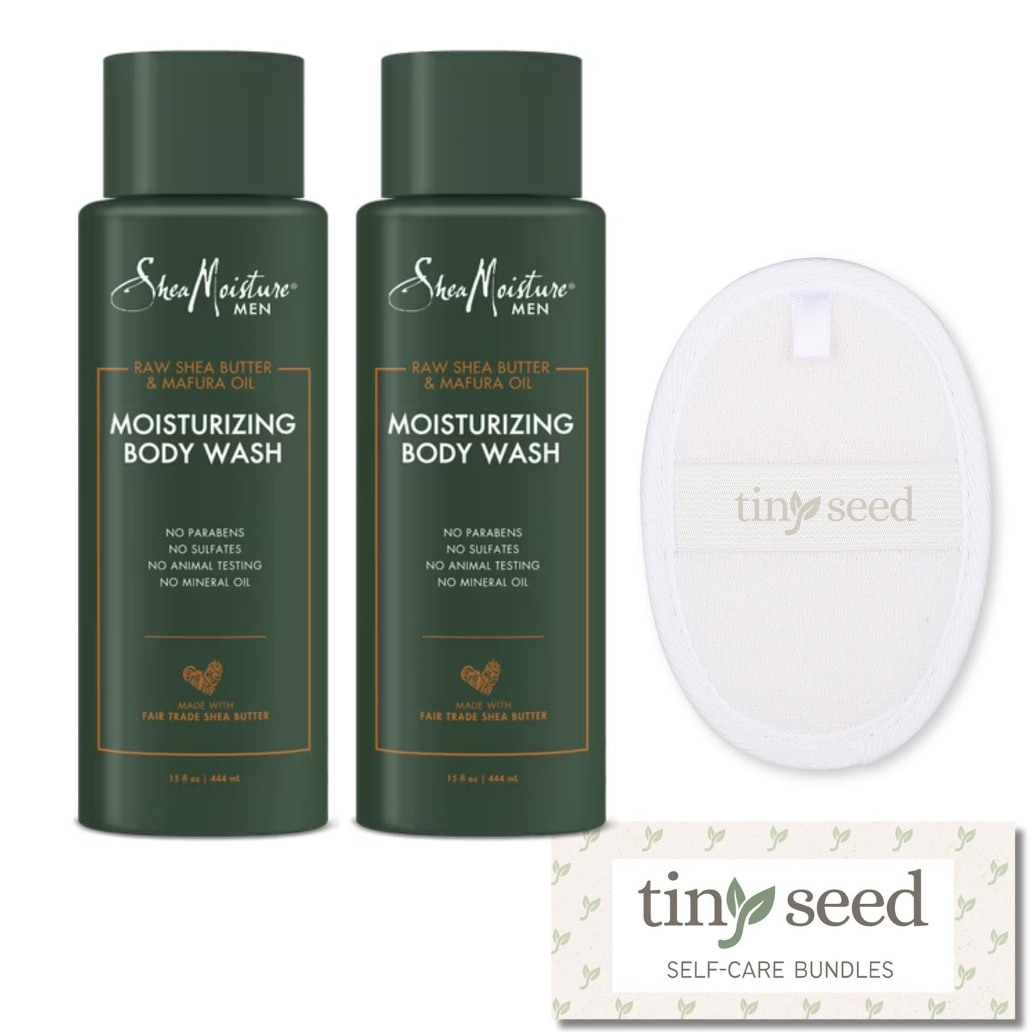2-Pack of Shea Body Wash. Raw Shea Butter & Mafura Oil Moisturizing Body Wash Cleanser For Men. Two 15 oz. Bottles Bundled with Natural Loofah Exfoliating Body Scrubber.