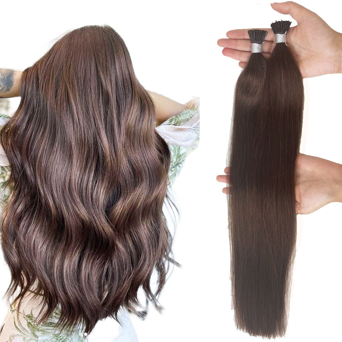 Itip Human Hair Extensions 18 Inch Cold Fusion Hair Extensions Keratin Bond Color #4 Dark Brown Remy Stick Tip Hair Extensions 40Grams/50Strands Extensions Human Hair Natural