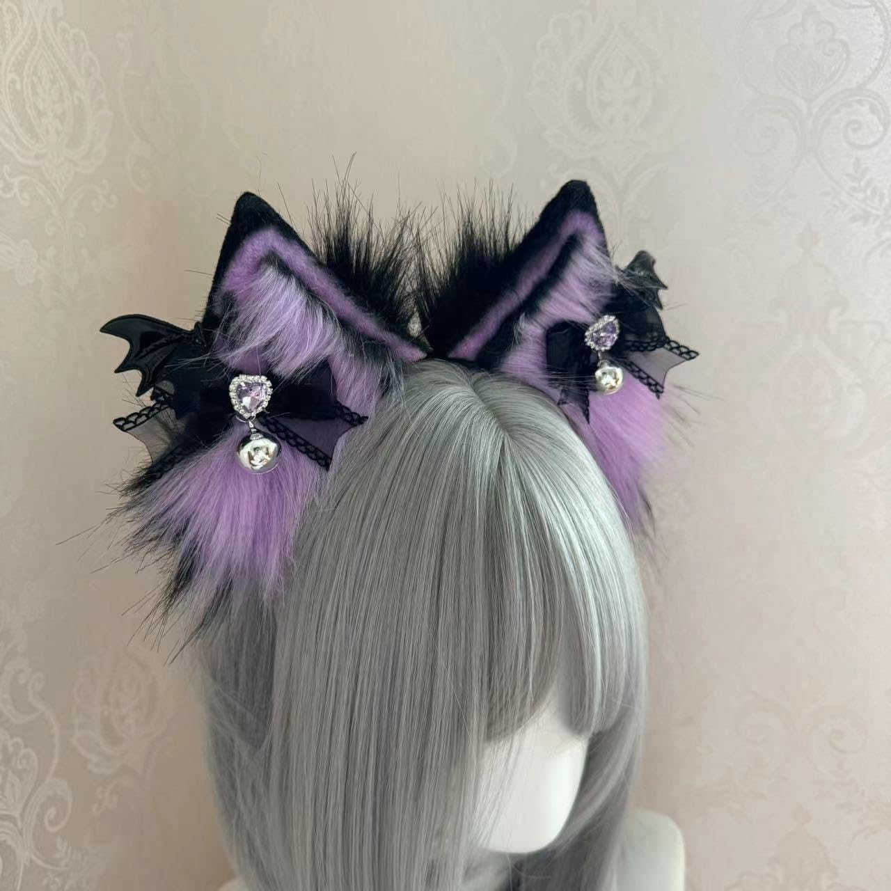 Ekwikzz Punk Cat Ears Headband, Cosplay Clips BL Bow SI Bell LOVE PU Gem BP