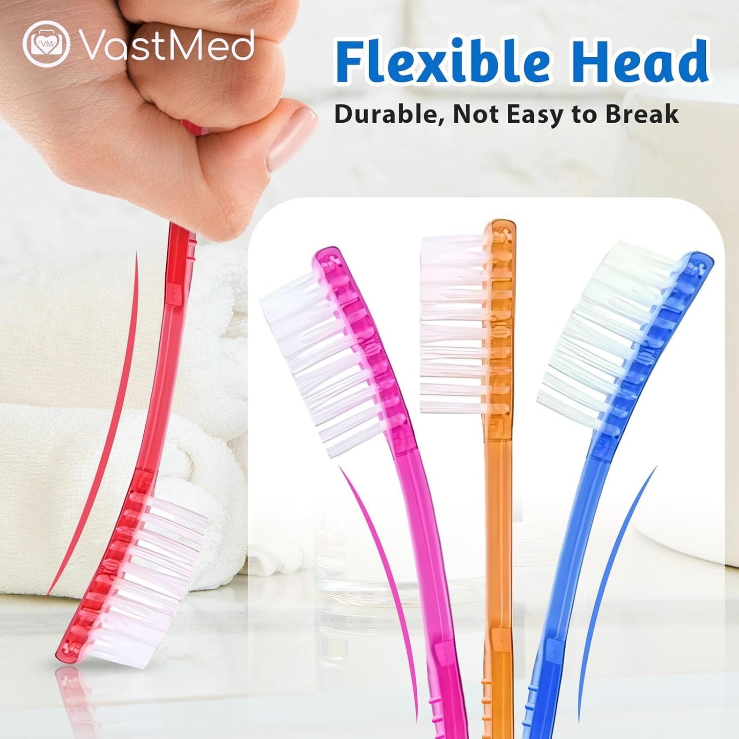 VASTMED 100 Pcs Disposable Pre-Pasted Toothbrushes Individually Wrapped Pre Pasted Toothbrush | Single Use Waterless Tooth Brush for Hotel, Camping, Homeless Gift | Multi Color