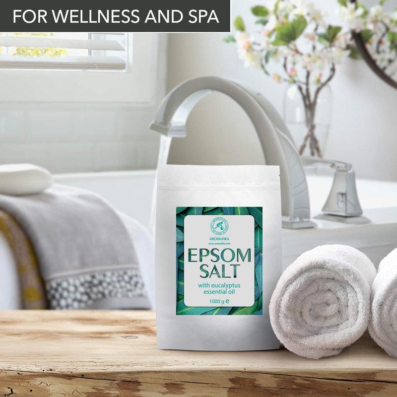 Epsom Bath Salt Eucalyptus 35Oz / 1kg with Eucalyptus Essential Oil - 100% Pure Epsom Salts - Magnesium Sulphate Crystals & Eucalyptus - Skin Care - Relaxation - Good Sleep