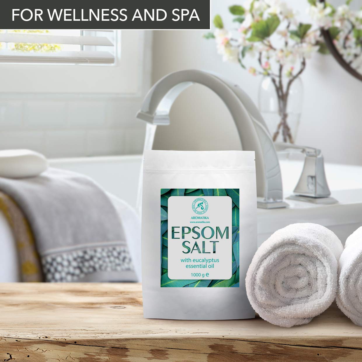 Epsom Bath Salt Eucalyptus 35Oz / 1kg with Eucalyptus Essential Oil - 100% Pure Epsom Salts - Magnesium Sulphate Crystals & Eucalyptus - Skin Care - Relaxation - Good Sleep