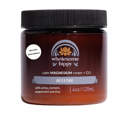 WHOLESOME HIPPY Magnesium Calm Cream – Restore Botanical Body Butter with Magnesium, Vitamin D3, Arnica & Turmeric – Soothing Moisturizer for Skin Hydration – 4oz
