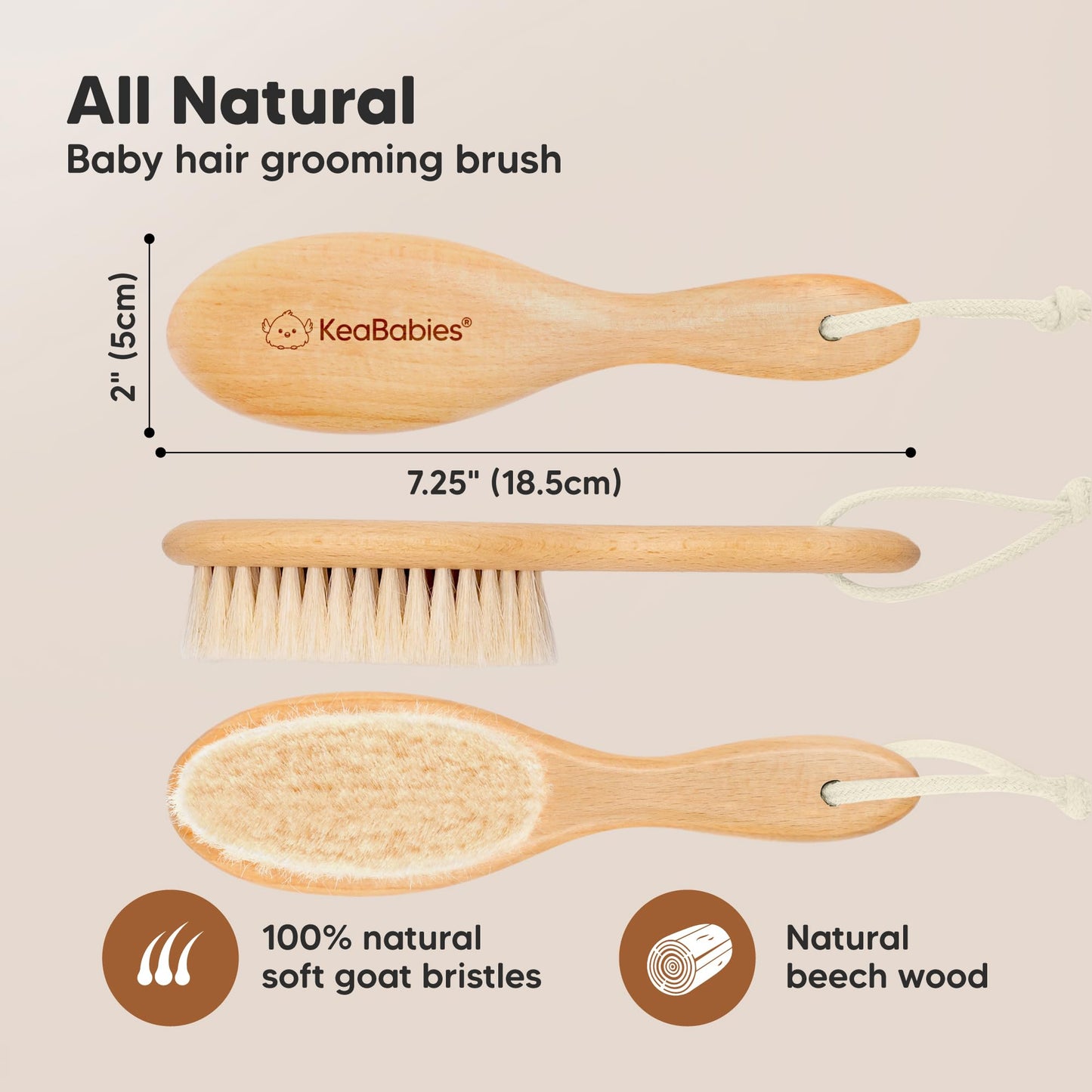 Wooden Baby Hair Brush for Toddler, Infant Cradle Cap (Walnut, Regular)
