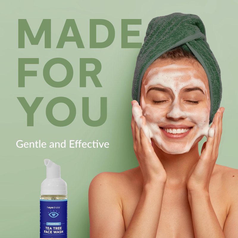 Heyedrate Gentle Tea Tree Oil Foaming Face Wash and Eyelid Cleanser - 1.7oz - Formulated with Aloe Vera to Soothe and Refresh Eyelids (Packaging May Vary)