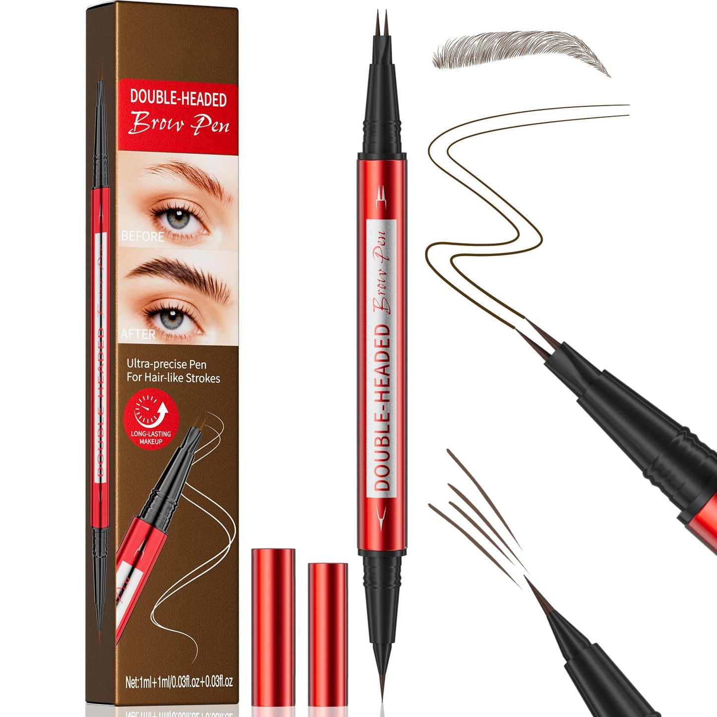 Waterproof Brown Eyebrow Pencil for Women - Dual Head Microblading & Thin Liner, 2-in-1 Non-Smudging Brow Makeup(2# Brown)