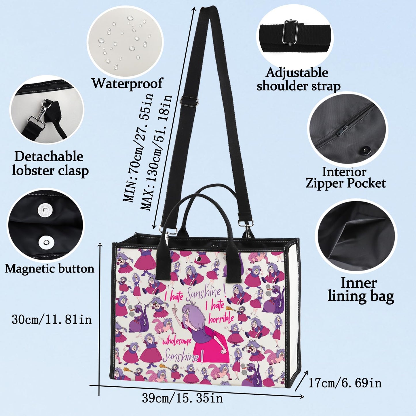 LEVLO Madam Mim Cosmetic Bag Movie Fans Gift I Hate Sunshine I Hate Horrible Whole Some Sunshine Makeup Zipper Pouch Bag For Women Girls (Hate Sunshine LT)