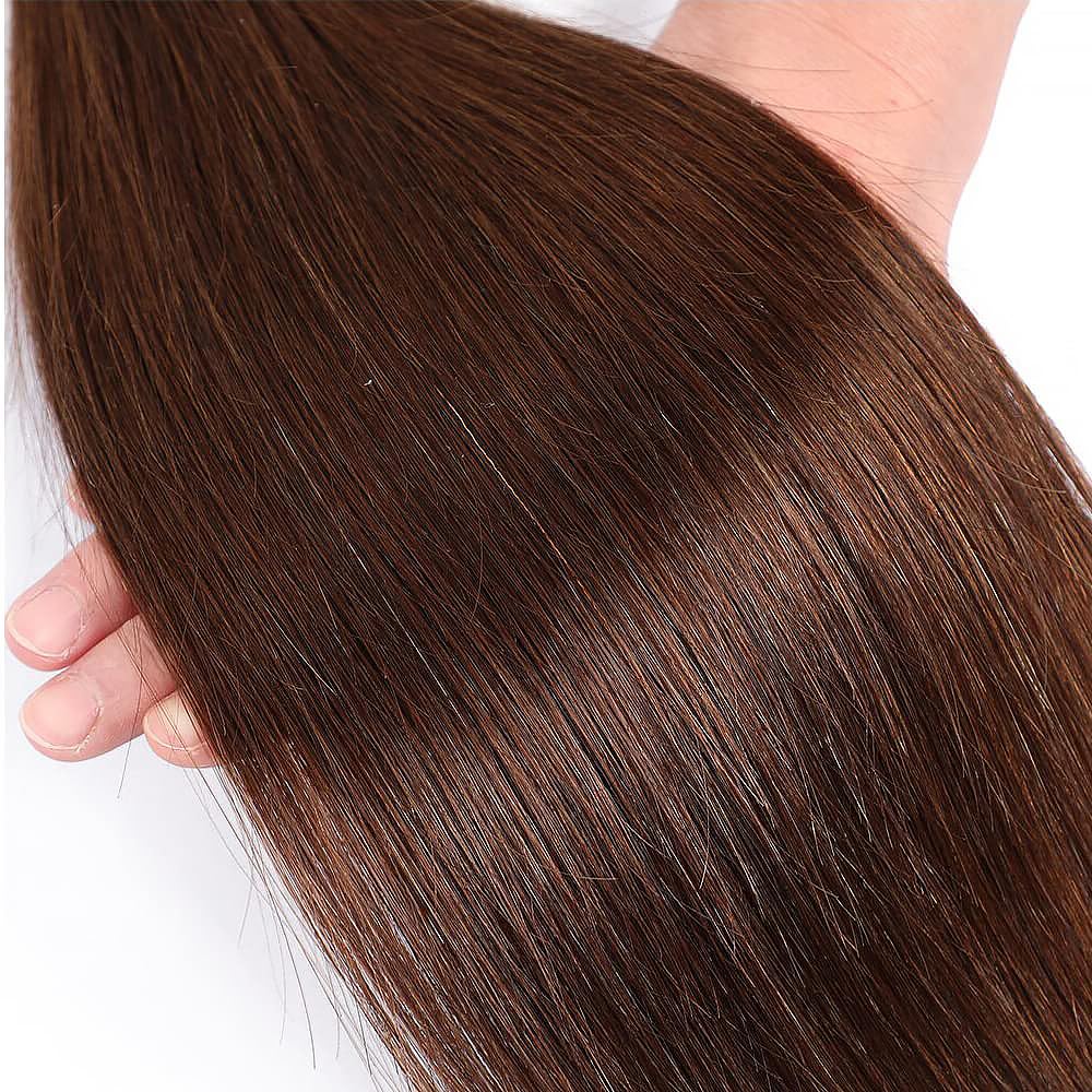 Straight Human Hair Bundles 26 Inch Straight Single Bundle #4 Chocolate Brown Human Hair Unprocessed Native Virgin Hair 100g Total 1 Extension Double Weft Human Hair Extensions for Women