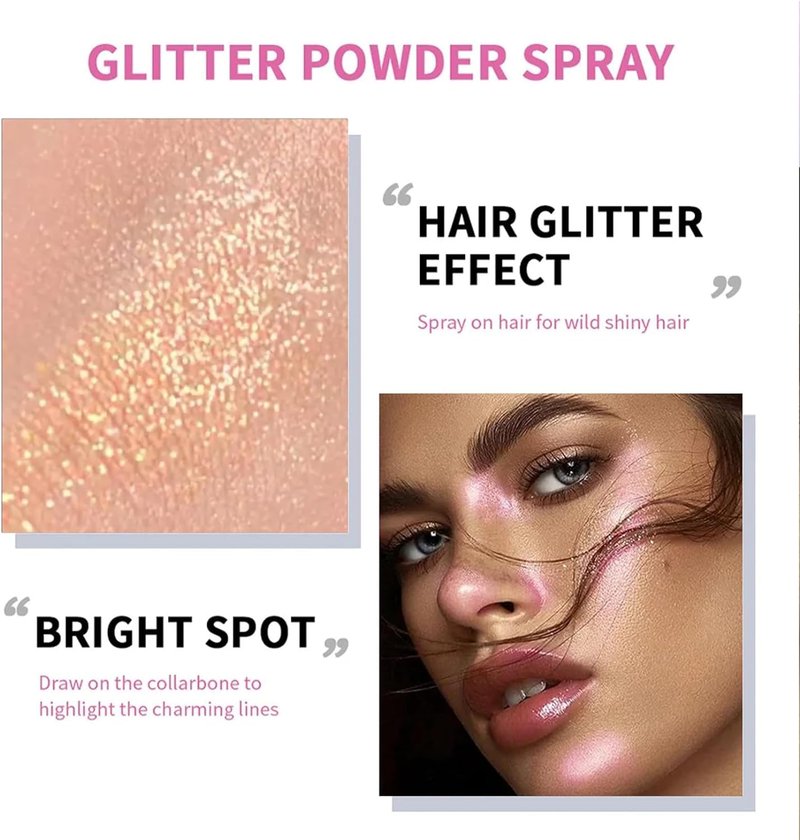 SOVONCARE Hair and Body Glitter Spray Instantly, Face Glitter Hairspray Body Shimmer Powder add Sparkly Shimmery Glow for Women Hair, Skin, Clothing Quick Drying, Non-Sticky 4.7 oz White