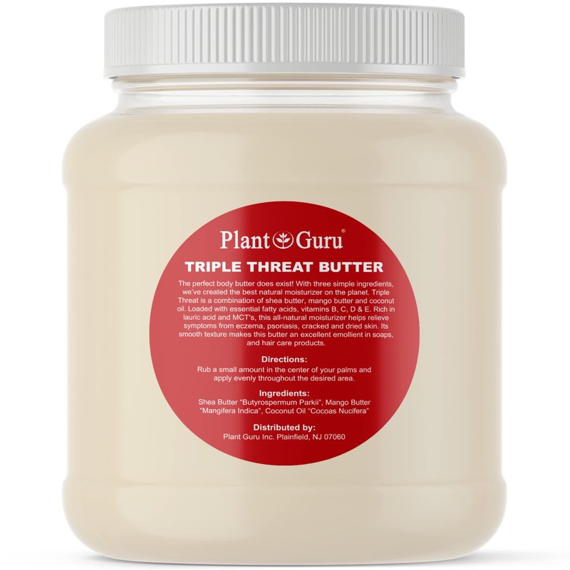 Plant Guru Triple Threat Body Butter 3 lbs. Bulk - Blend of Shea, Mango & Coconut Oil - 100% Pure Natural Raw Unrefined Moisturizer For Dry Skin, Face And Hair. Great For Lip Balm and Soap Making