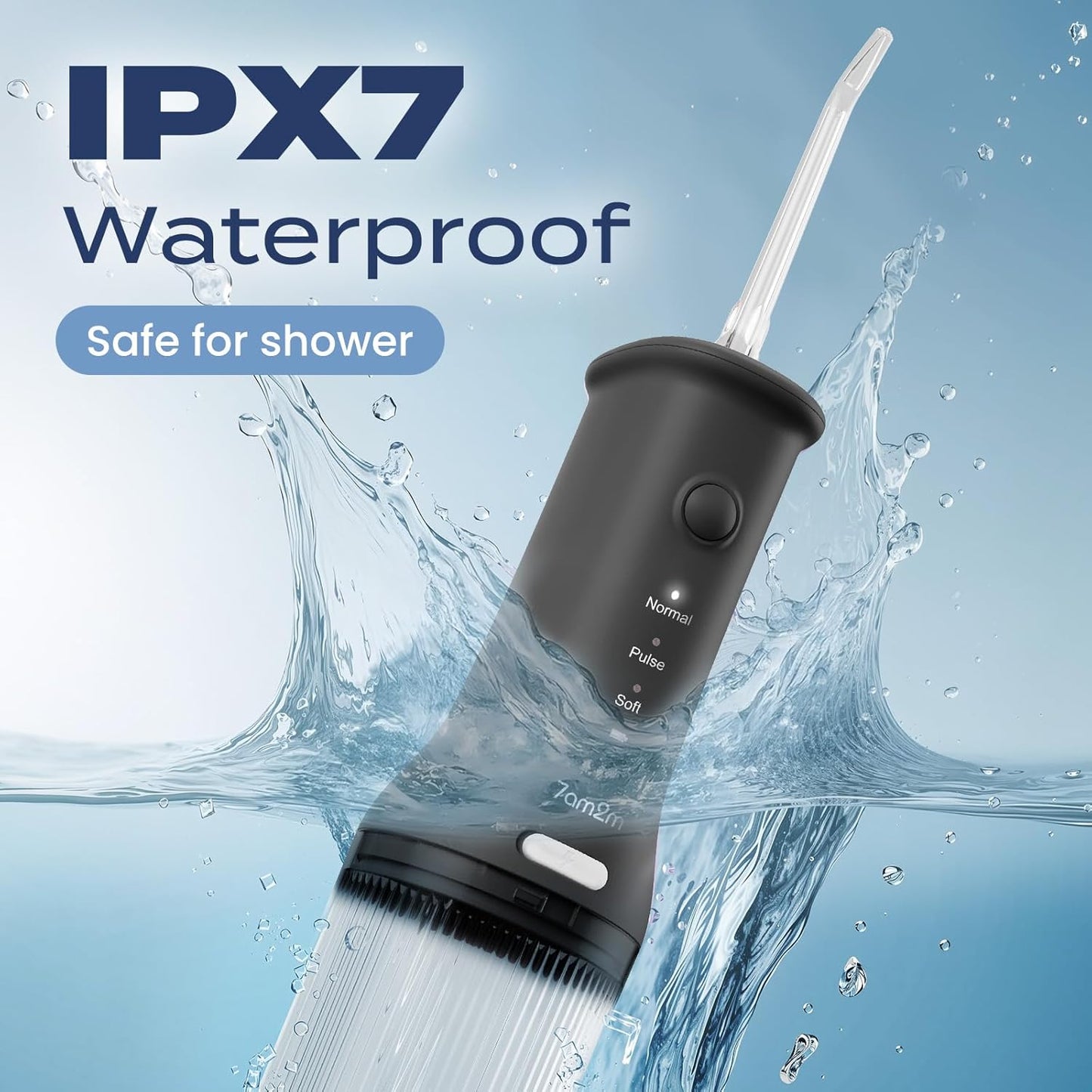 Portable Water Flosser - Cordless Dental Water Flosser with 3 Modes, 2 Jet Tips, USB-C Rechargeable | IPX7 Waterproof, Travel-Friendly (Black)