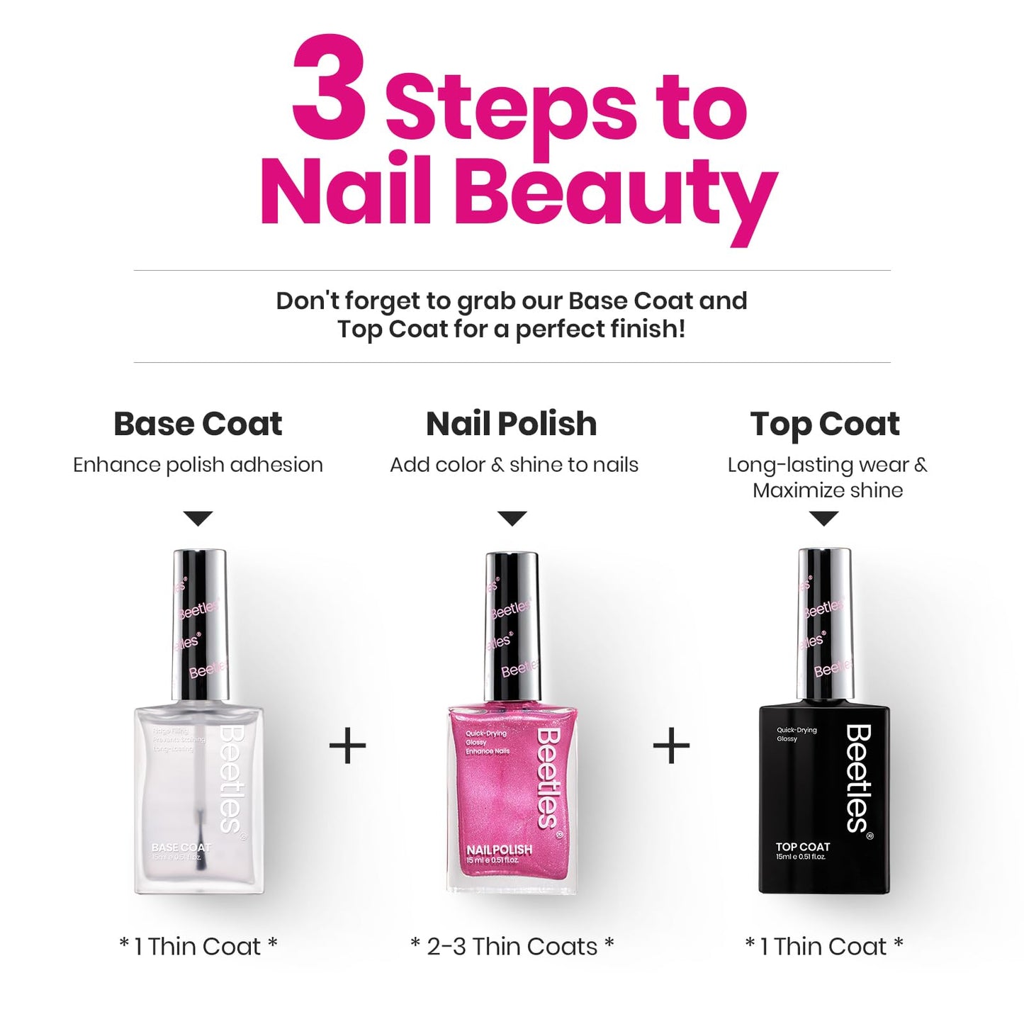 Beetles Hot Pink Nail Polish - 15ML Fast Drying & Long Lasting Nail Polish Romantic Reverie Nail Lacquer Shimmer Art Effect Spring Nails Gifts