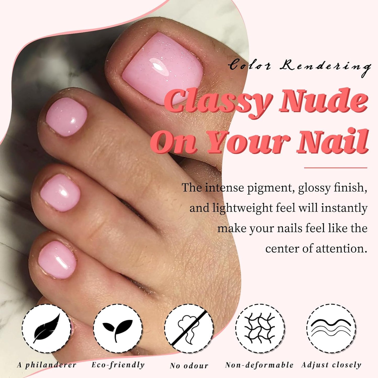 Press On Toenails for Women - 168pc Pink Acrylic Fake Toenails with Adhesive Tabs | Short Square Design