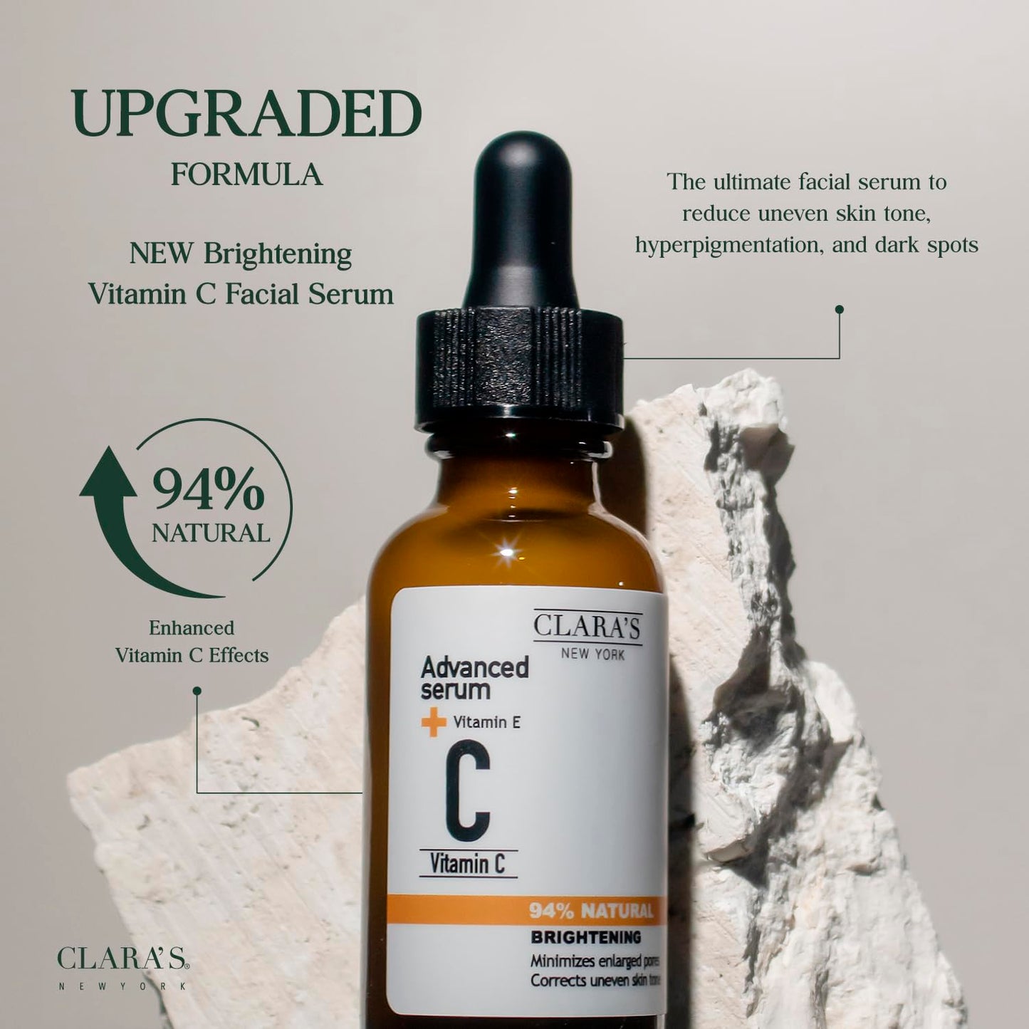 CLARA'S NEW YORK | Vitamin C Facial Serum | with Hyaluronic Acid, Ascorbic Acid, Niacinamide, Probiotics | Reduce Dark Spot, Acne, Scars |Brightening, Antioxidant, Minimize pores |30ml | Made In USA