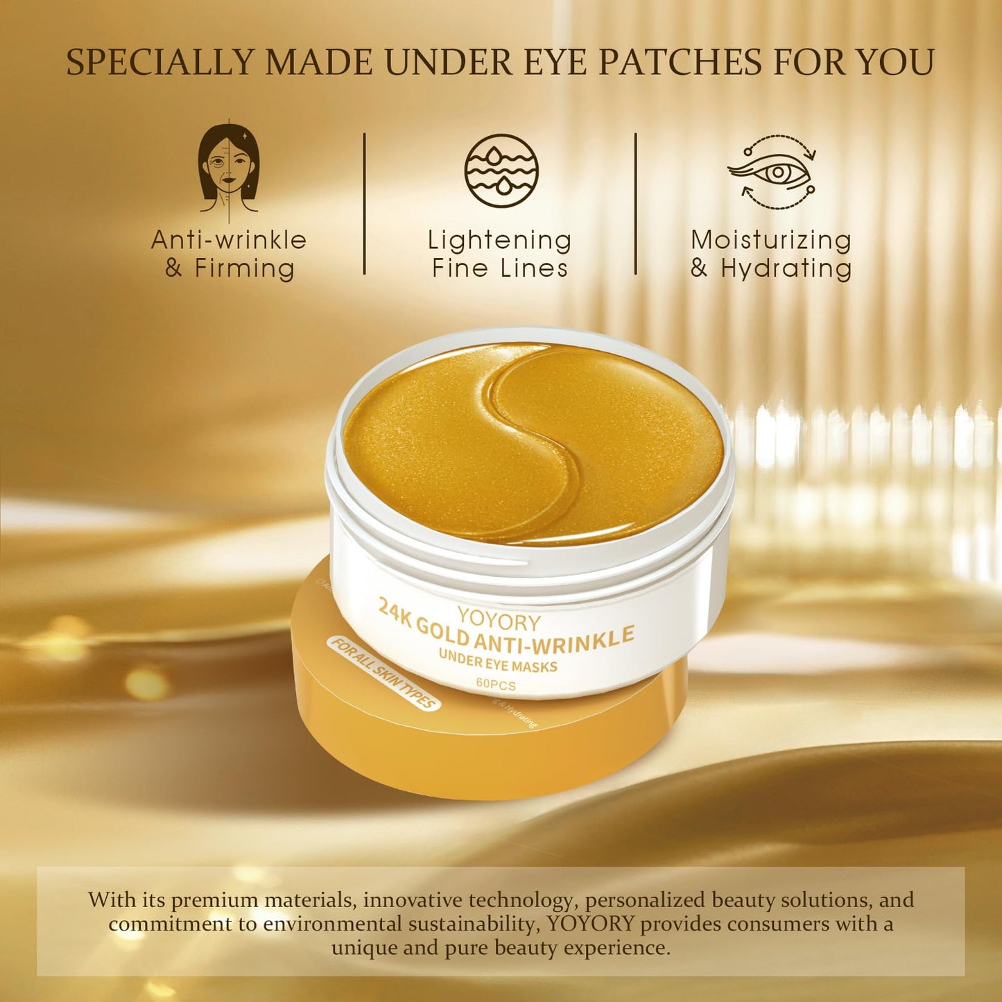 YOYORY Under Eye Patches for Dark Circles & Puffy Eyes-60 Hydrogel Eye Mask Patches with Caffeine, Collagen, Hyaluronic Acid- Anti Wrinkle Smile Line Patches, Self Care Gifts for Women,Rose Gold