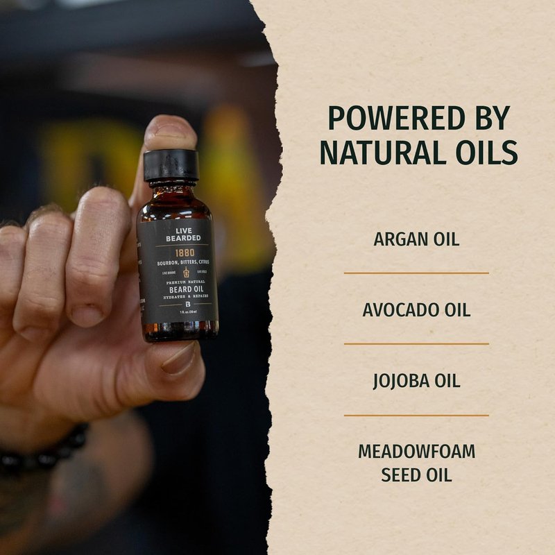 Beard Oil for Men - Premium All-Natural Jojoba | 1 fl oz - 1880 Scent: Bourbon, Bitters, Citrus