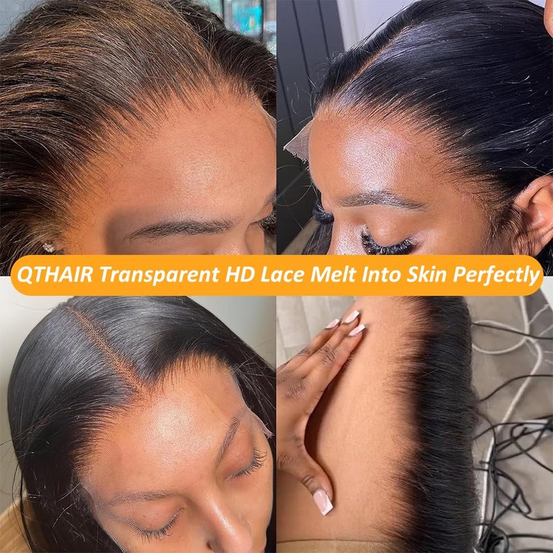 QTHAIR Straight Human Hair Lace Frontal 18A Brazilian Straight Human Hair 13x4 Ear to Ear Frontal 10 in 150% Density Swiss Lace Pre-Plucked Natural Hairline Baby Hair Natural Black #1b