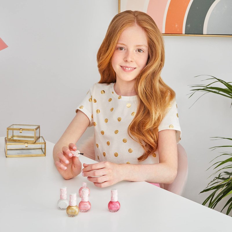 3C4G Pink and Gold Hexagon 5 Pack Nail Polish - Shimmer Nail Polish Set for Girls & Teens - Includes 5 Colors - Non-Toxic Nail Polish Kit for Kids - Ages 8+ by Make It Real
