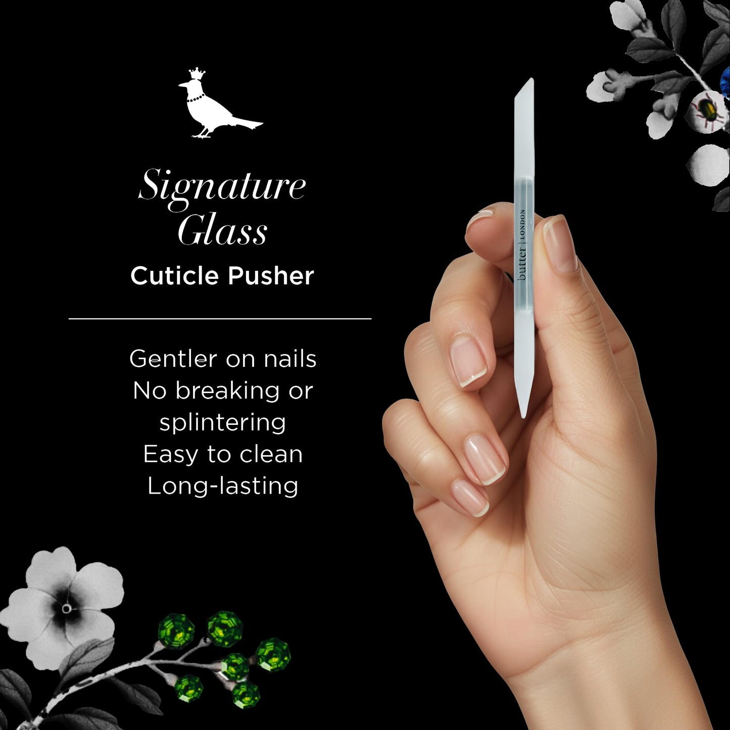 butter LONDON Glass Cuticle Pusher, Signature Glass Collection