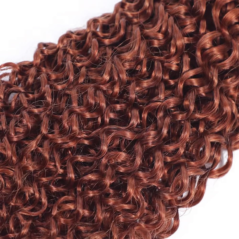 ZCMYVINND Color #33 Reddish Brown Jerry Curly Human Hair Bundles 3 Bundles 10 12 14 Inch Double Weft Unprocessed Brazilian Virgin Remy Copper Red Curly Wave Bundle Hair Extensions Auburn Bundle 300g
