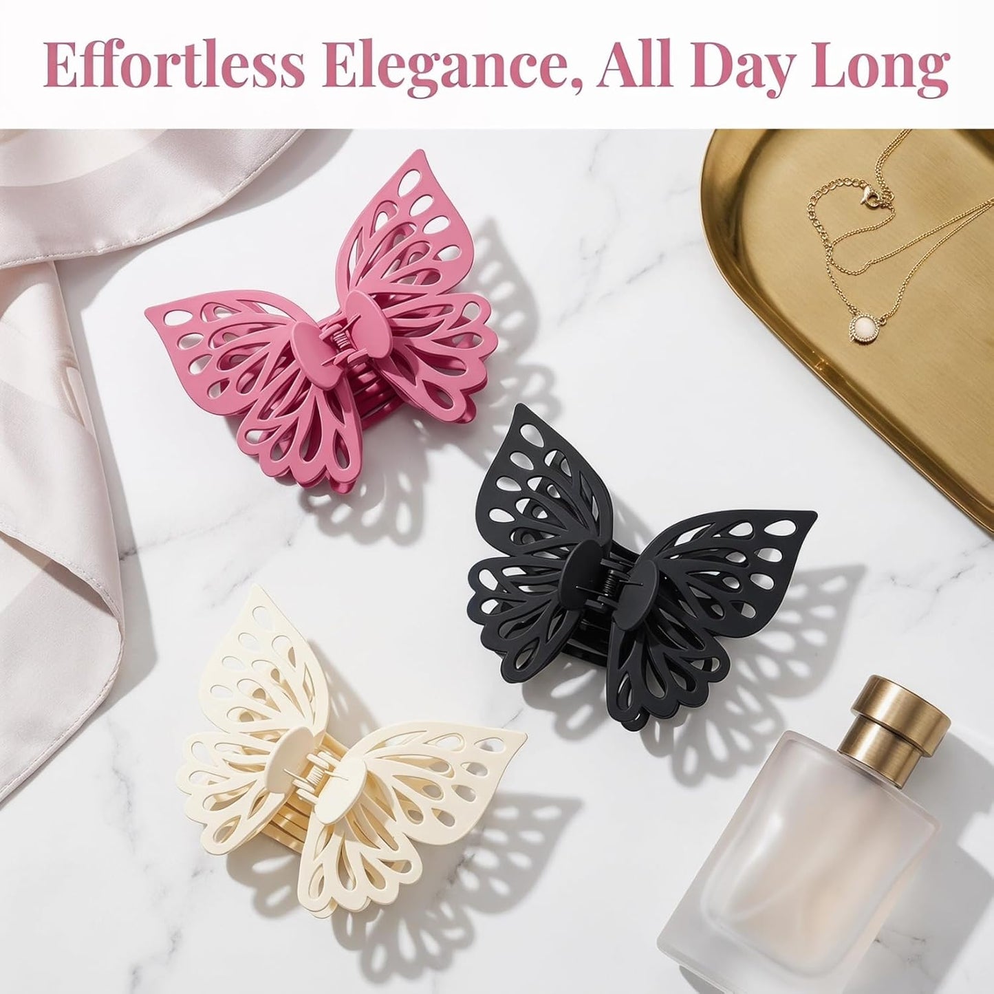 KALLORY Large Butterfly Hair Clips - 3 Stylish Jaw Clips for Thick & Fine Hair | Perfect for Everyday & Special Occasions