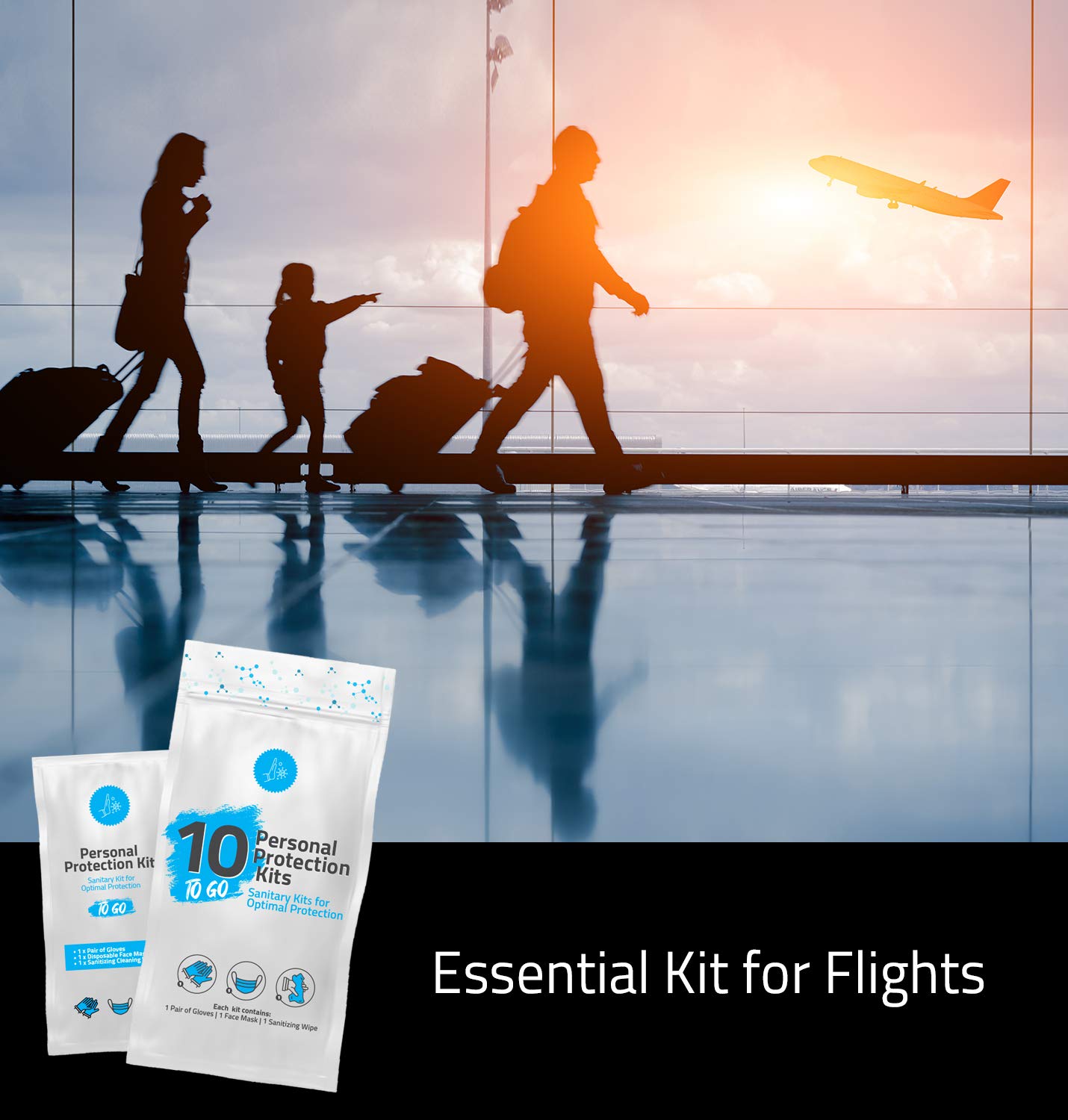 Personal Protection Kit 10-Pack | Travel-Ready PPE with Gloves, Wipes & Masks