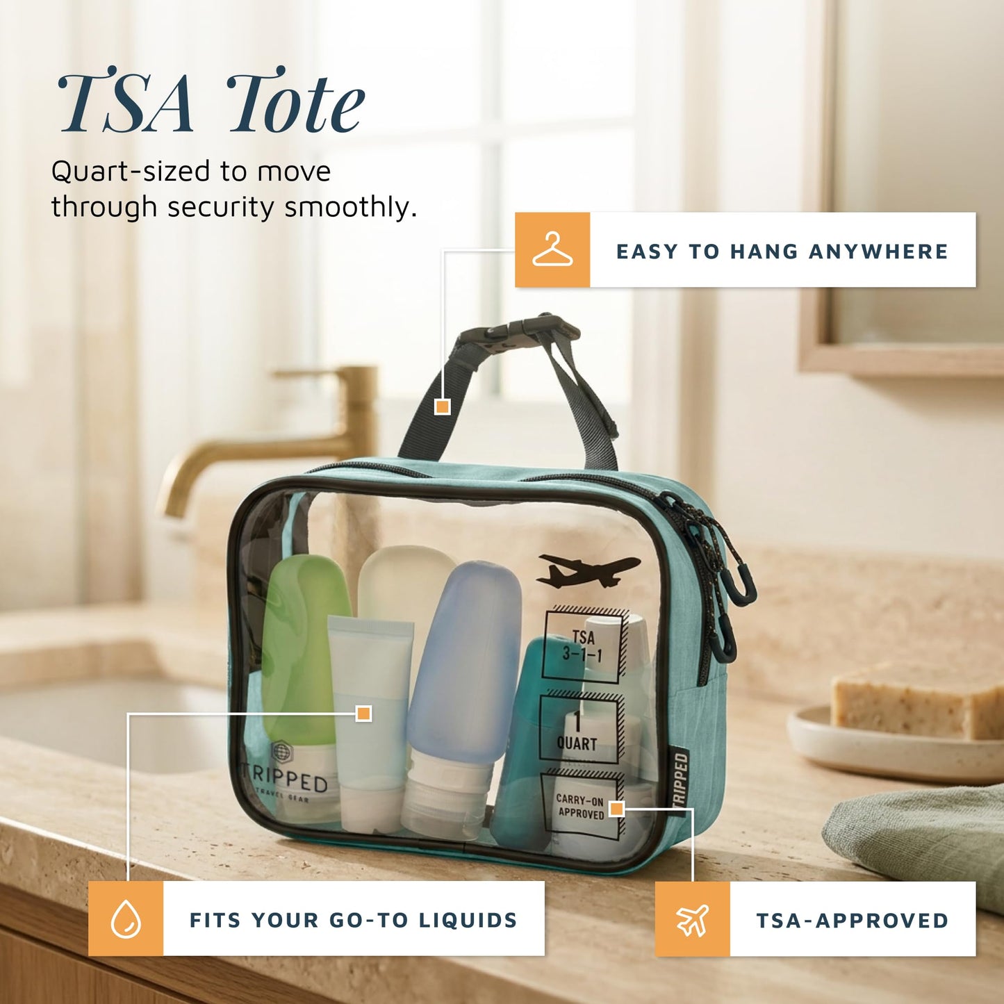 Toiletry Bag Kit 3 Piece Set: Hanging Travel Toiletry Bag + 311 TSA Cosmetic Liquid Bag + Accessory Organizer Pouch (Dusty Teal)
