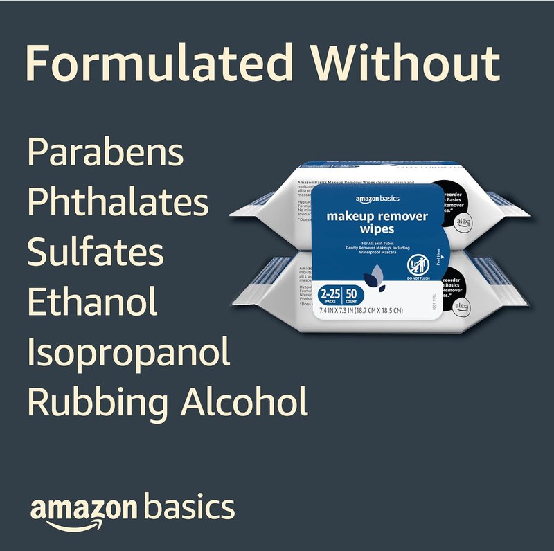 Makeup Remover Wipes - Gentle Cleansing, pH-Balanced & Alcohol-Free | 25 Count, 2-Pack