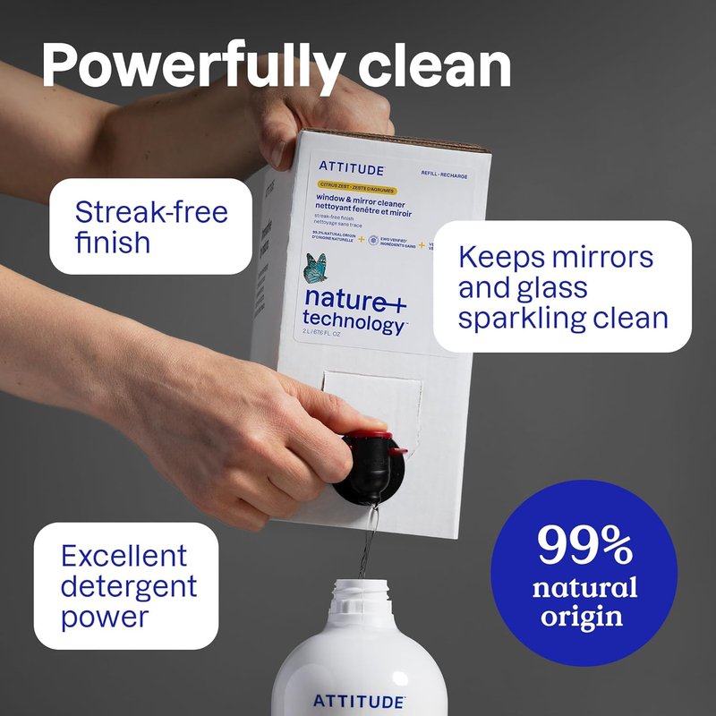 Window and Mirror Cleaner - EWG Verified, Plant-Based Ingredients, Vegan | Citrus Zest, 27.1 Fl Oz