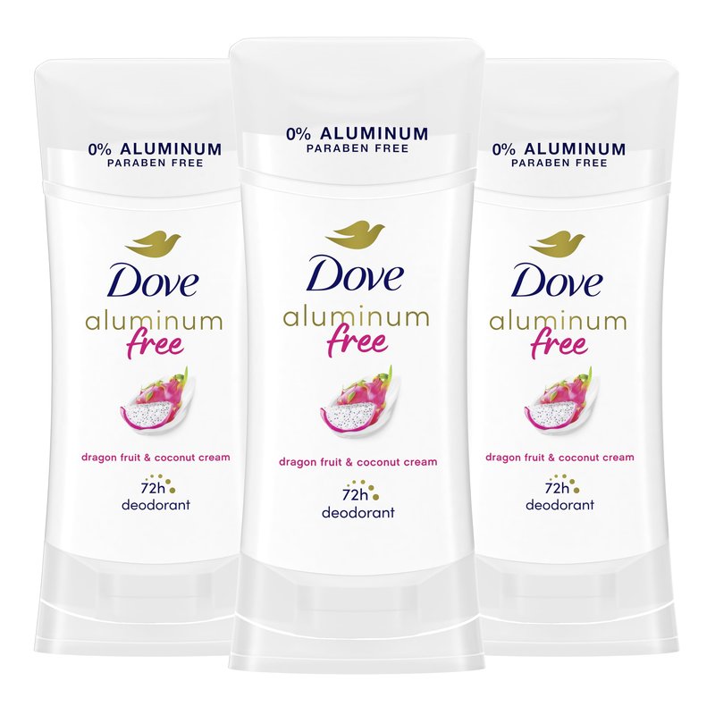 Dove Aluminum Free Deodorant for Women 3 Pack Dragon Fruit & Coconut Cream 72 hour odor protection 2.6oz
