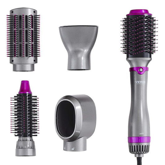 VEVOR Hair Air Styler and Dryer Brush, 5-in-1 Multi Hair Styler with 3 Brushes & 2 Nozzles, Ionic Blow Dryer Brush, Reduced Heat Damage, High-Speed Styling Tool for Volumizing Straightening Curling