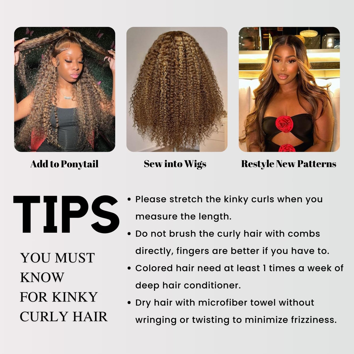 AUROO Honey Blonde Highlight Tight Kinky Curly Human Hair Single Bundles, 12A Brazilian Curly Weave Bundles Human Hair 100% Virgin Remy Bundle Ombre #P4/27 Colored Kinky Curly Thick Tracks Sew in 14In