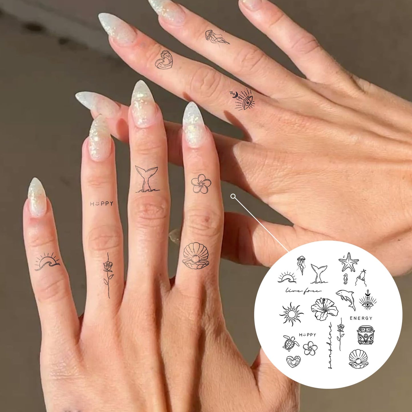UBICA Semi Permanent Tattoo, Tropical Tiny Temporary Tattoo Designs(Shells, Starfish, Turtles, Dolphin, Hibiscus), Waterproof & Non-Reflective, Lasts 1–2 Week, for Vacation, Party, Festival