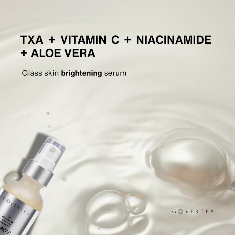 Govertex Clarity Vitamin C Serum - 3% Tranexamic Acid, 10% Vitamin C (SAP), 3.5% Niacinamide & Aloe Vera. Discoloration & Brightening Serum. Evens Skin Tone. Fragrance Free. 2fl oz.