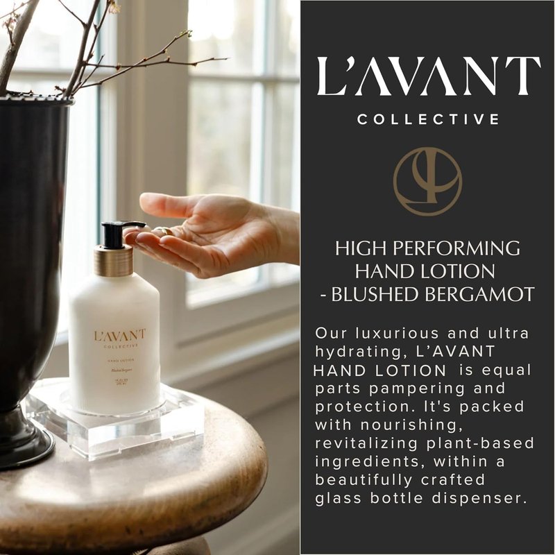 L'AVANT Collective Hand Lotion - Moisturizing Plant-Based Cream in Refillable Glass Bottle | 10 Fl Oz, Blushed Bergamot