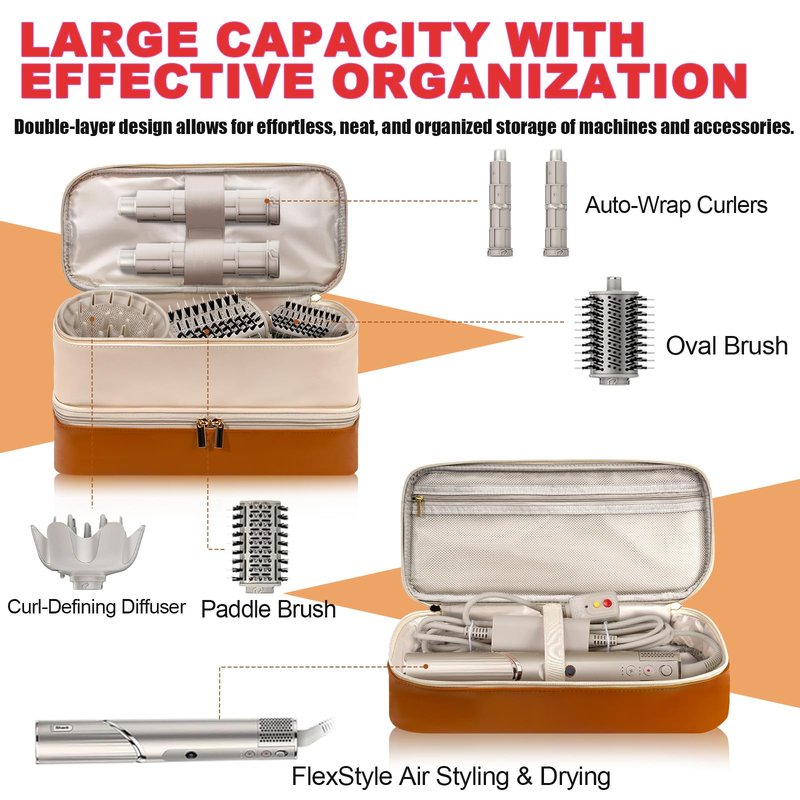 Travel Carrying Case for Hair Dryer Shark Flexstyle FlexFusion Airwrap Brush Double Layer Storage Bag Hair Accessories Tools Storage Case for Revlon Hairdryer Styler/Shark SpeedStyle Organizer Bag