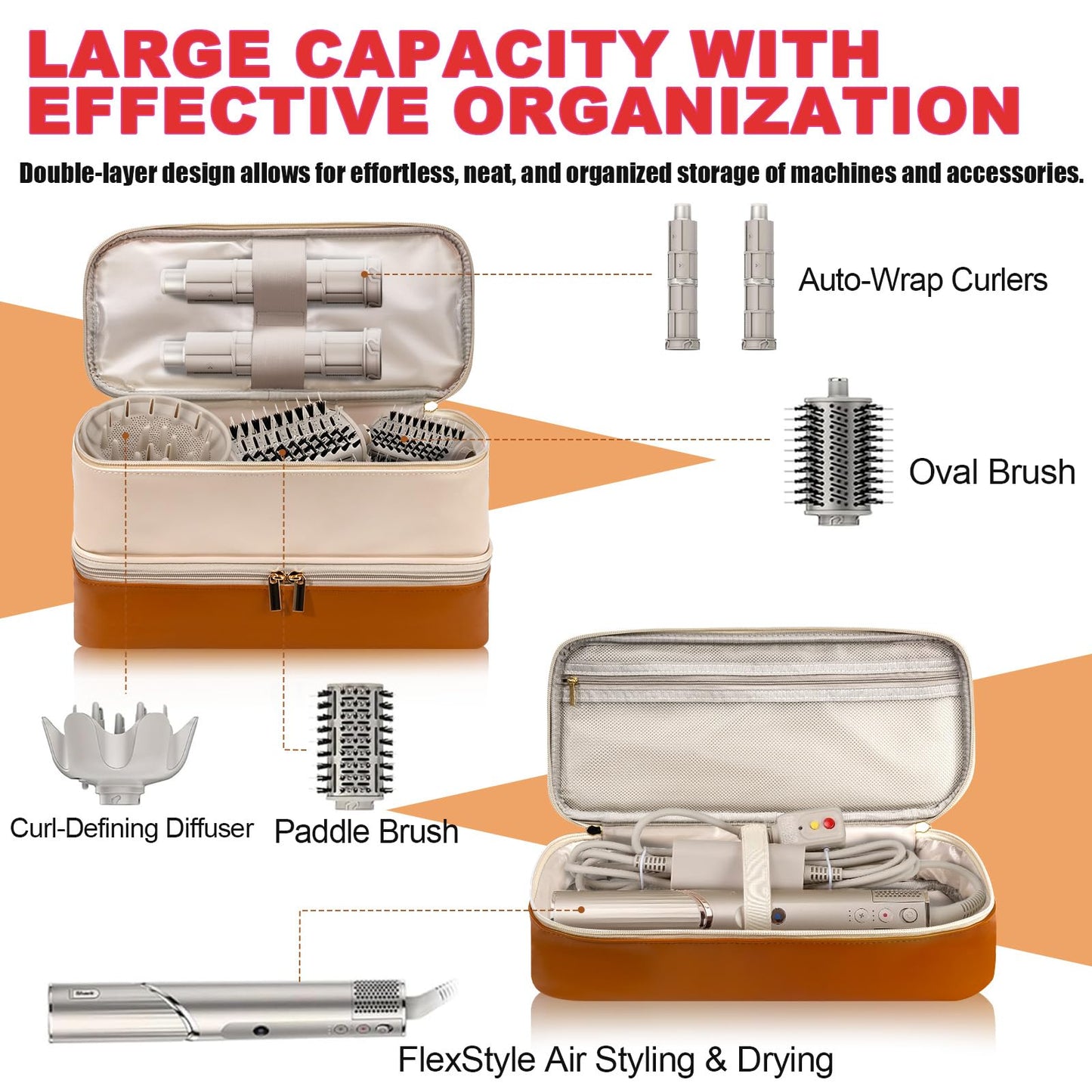 Travel Carrying Case for Hair Dryer Shark Flexstyle FlexFusion Airwrap Brush Double Layer Storage Bag Hair Accessories Tools Storage Case for Revlon Hairdryer Styler/Shark SpeedStyle Organizer Bag