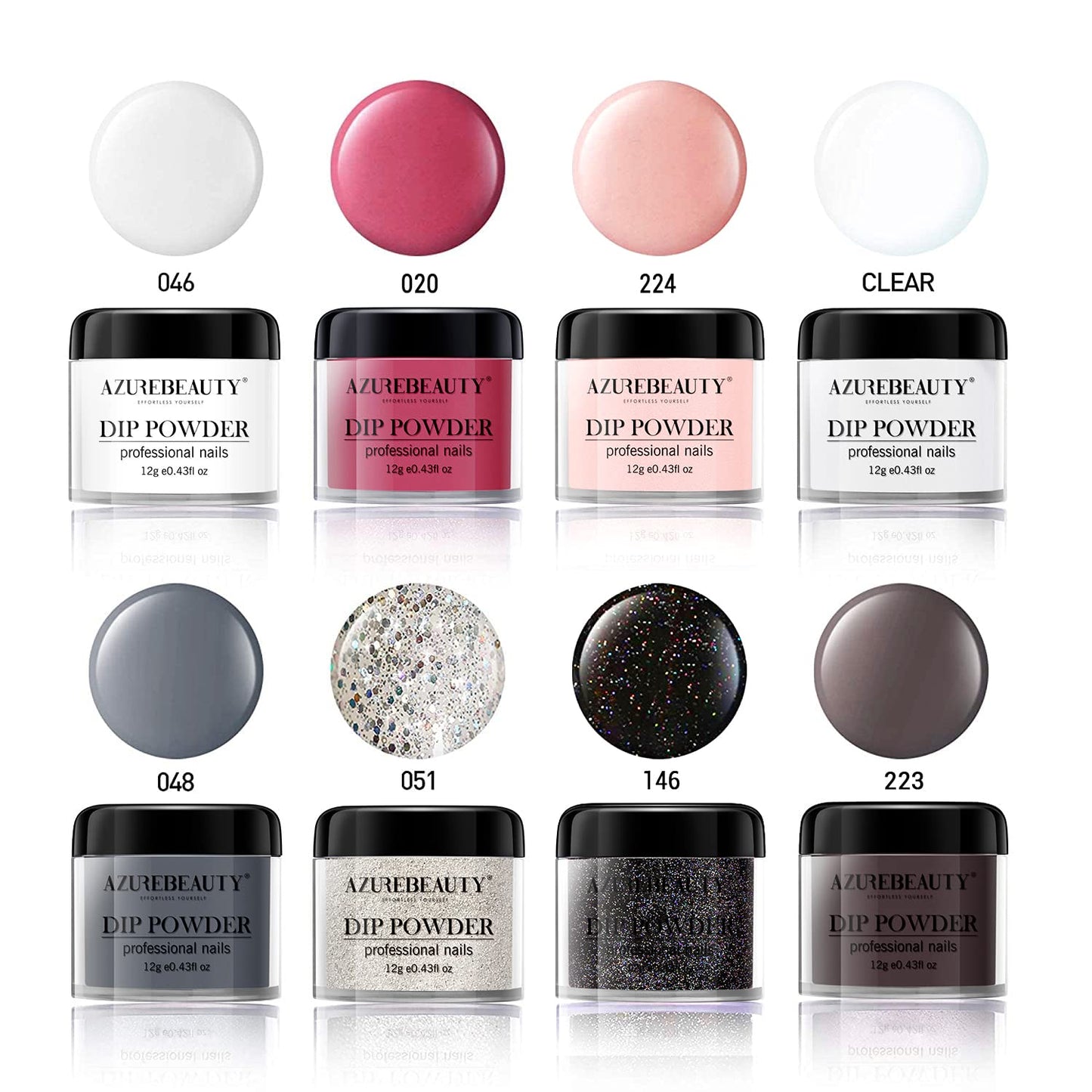 17Pcs Dip Powder Nail Kit Starter, AZUREBEAUTY 8 Color Nude Clear White Classic Nail Dip Powder Kit System With Base Top Coat Ativator Brush Saver for French Nail Art