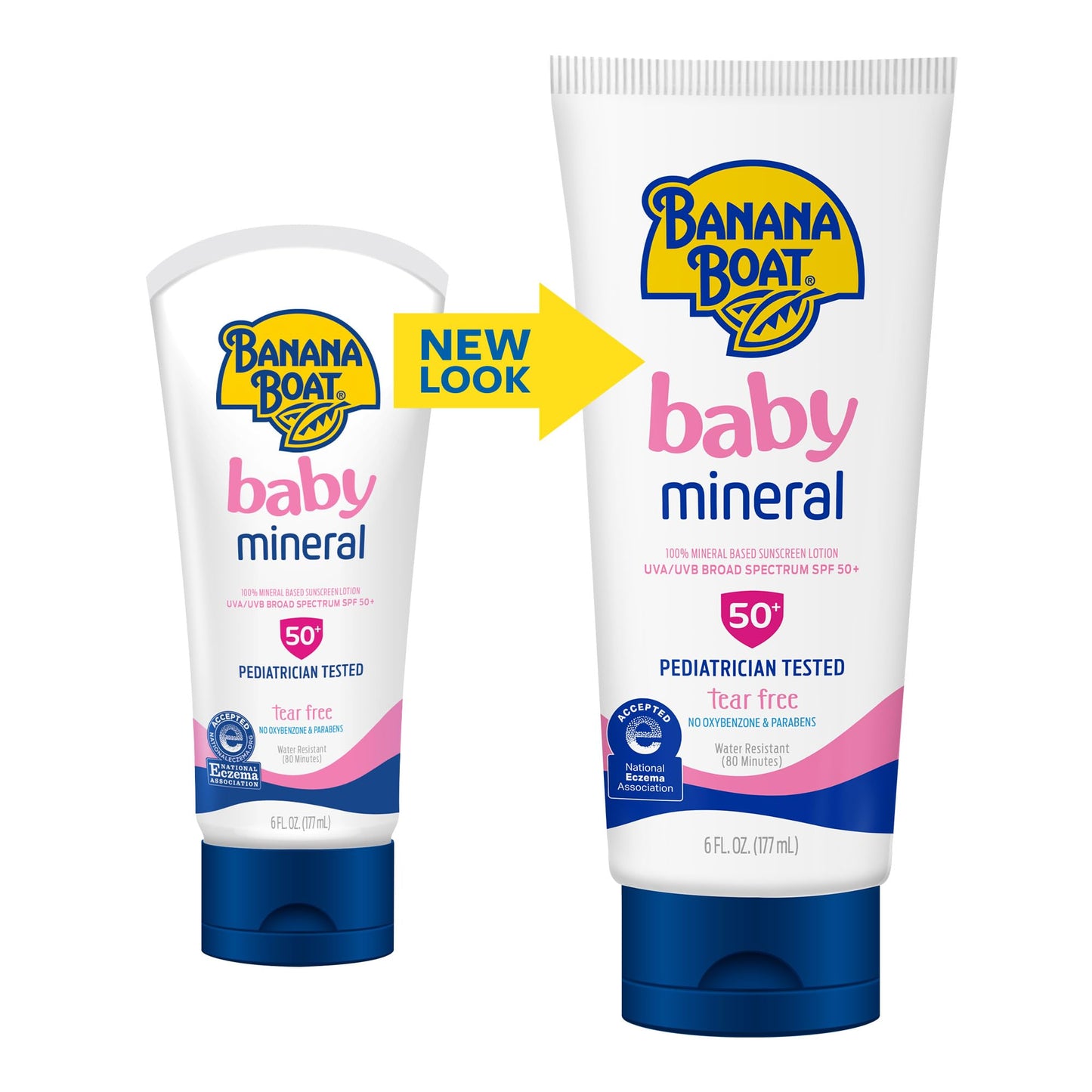Banana Boat 100% Mineral Baby Sunscreen Lotion SPF 50 Twin Pack | SPF 50 Sunscreen for Babies, Baby Sunblock Lotion, Oxybenzone Free, 6oz each